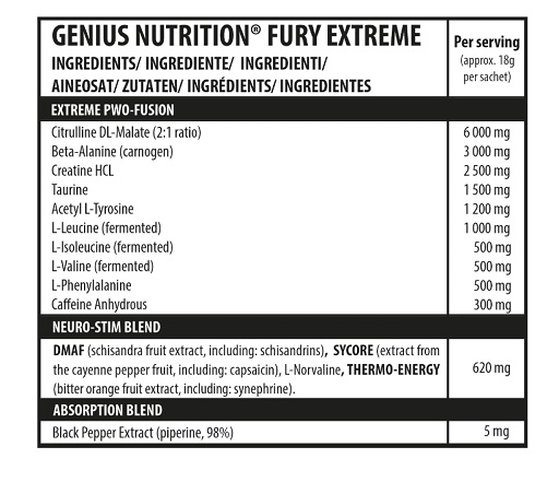 Genius Nutrition Fury Extreme 10x18g Probe Raspberry Bomb