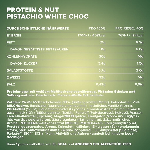 Ironmaxx Protein&Nuts Bar 24x45g Pistachio-White Choc