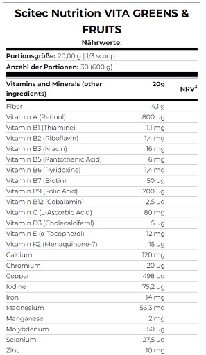 Scitec Vita Greens & Fruits 600g Birne Zitronengras